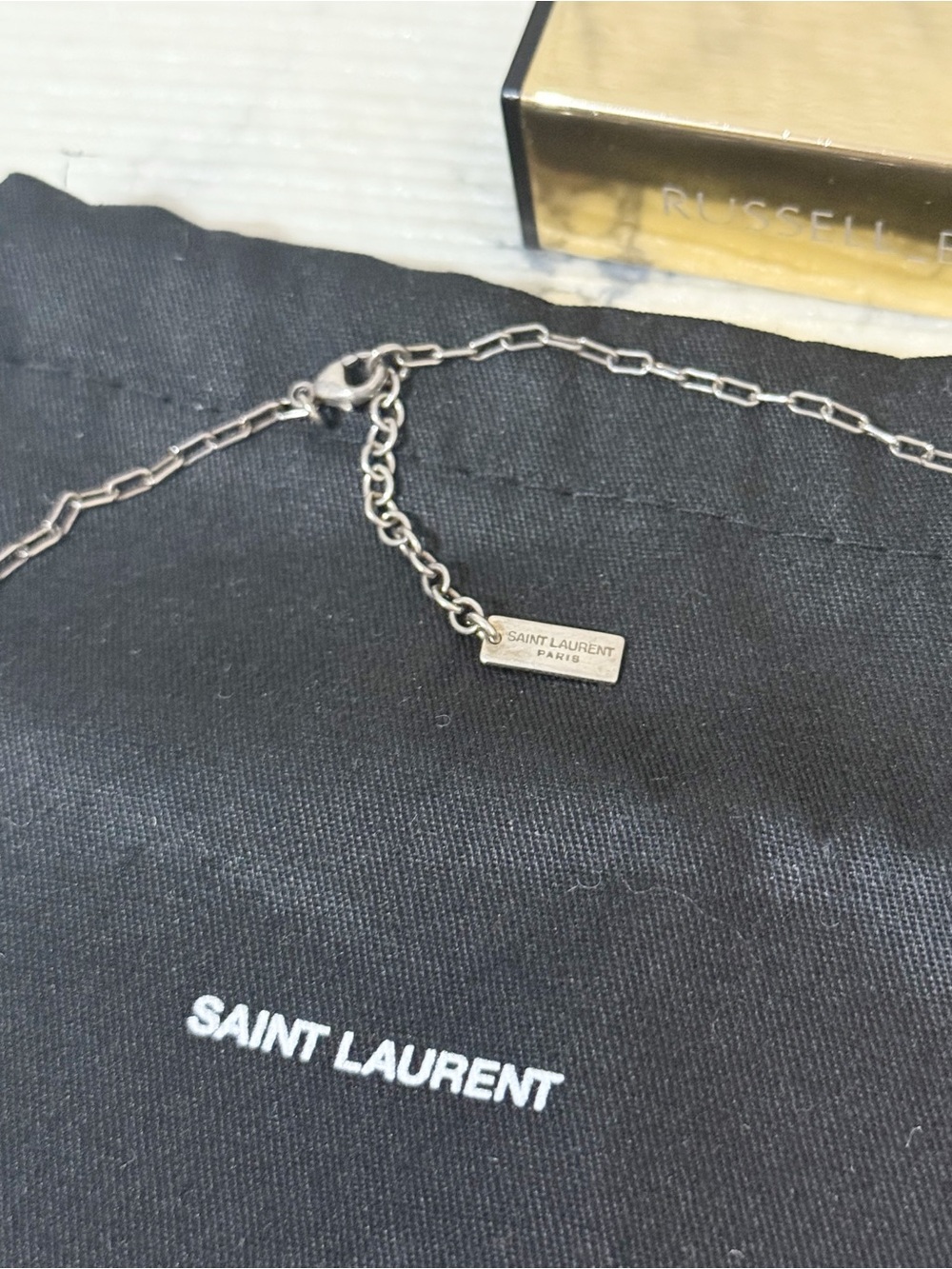 Saint Larent Rectangular Paperclip Chain Necklace in Argent Oxyde (Unisex) - Picture 7 of 9